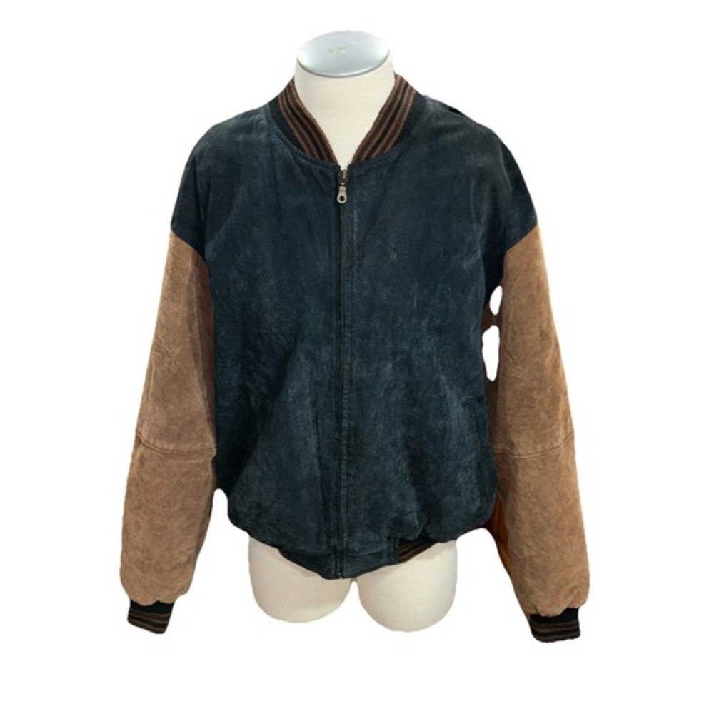 Vintage Varsity Mens‎ Leather Jacket XXL Brown Blue Elbow Patch 2XL Princeton NJ